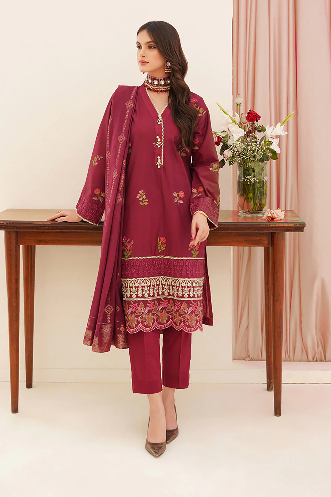 Embroidered Shirt Shalwar Dupatta - 0354 - Image 2