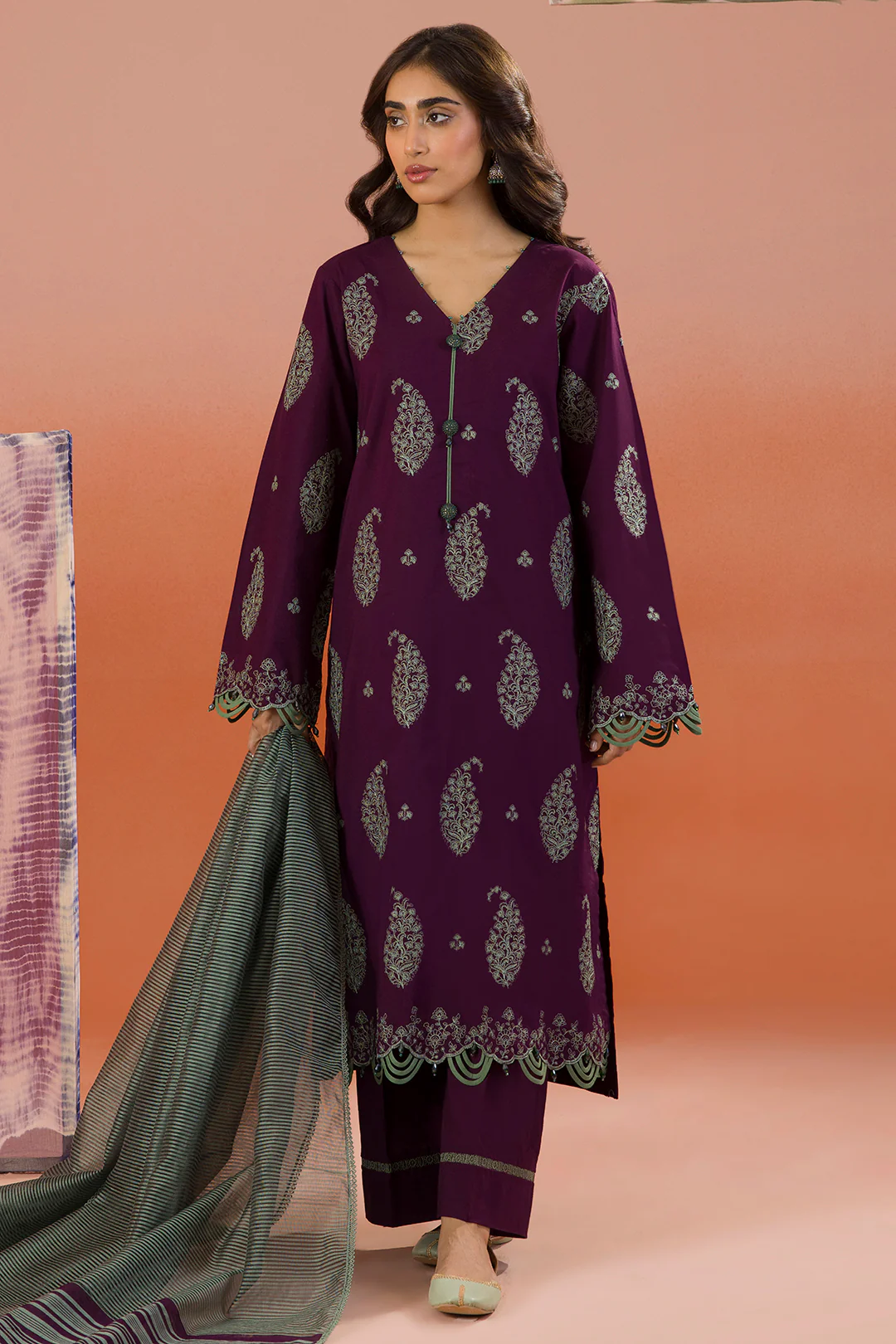 Embroidered Shirt Shalwar Dupatta - 0066 - Image 4