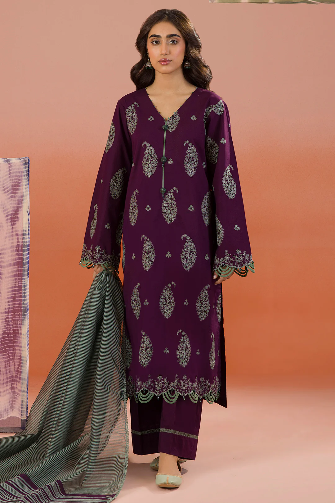 Embroidered Shirt Shalwar Dupatta - 0066 - Image 5