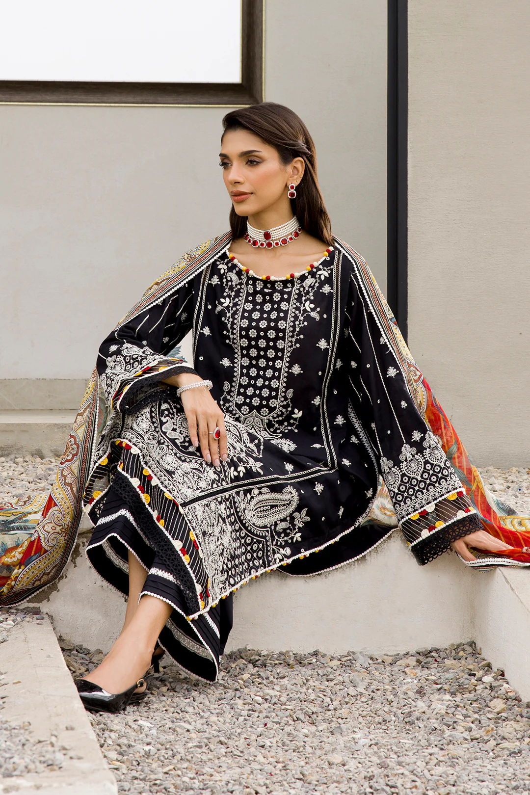 Embroidered Shirt Shalwar Dupatta - 0080 - Image 7