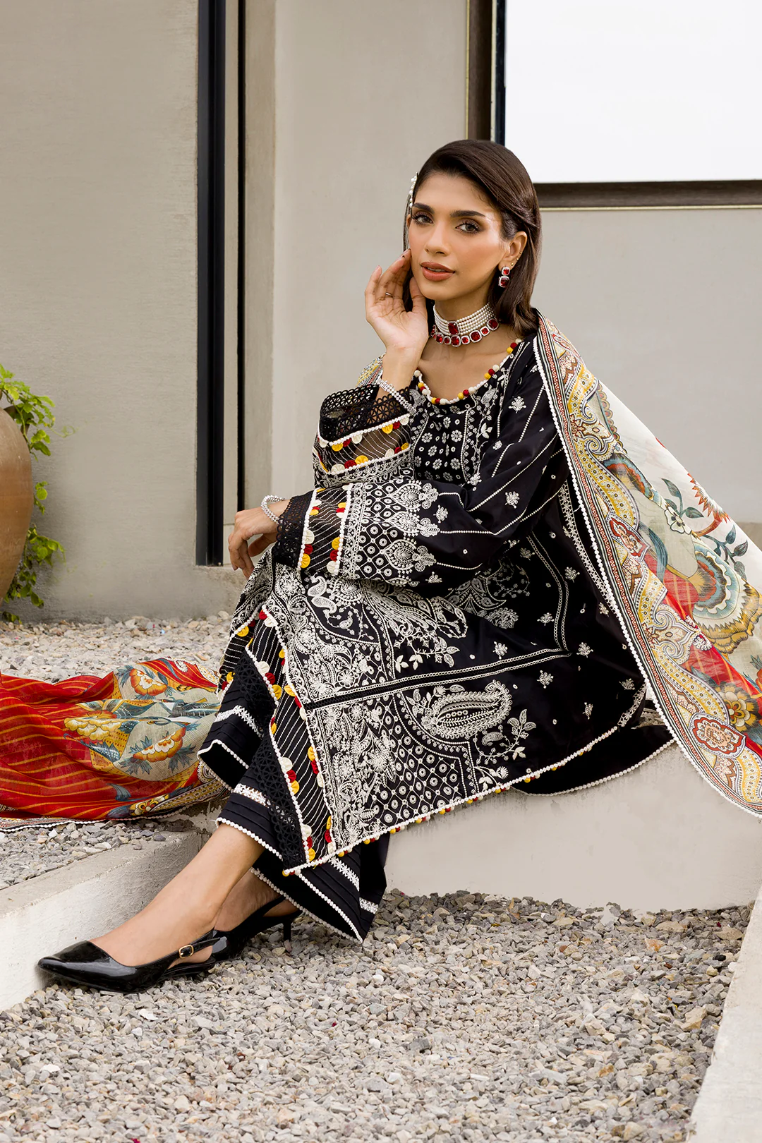 Embroidered Shirt Shalwar Dupatta - 0080 - Image 9