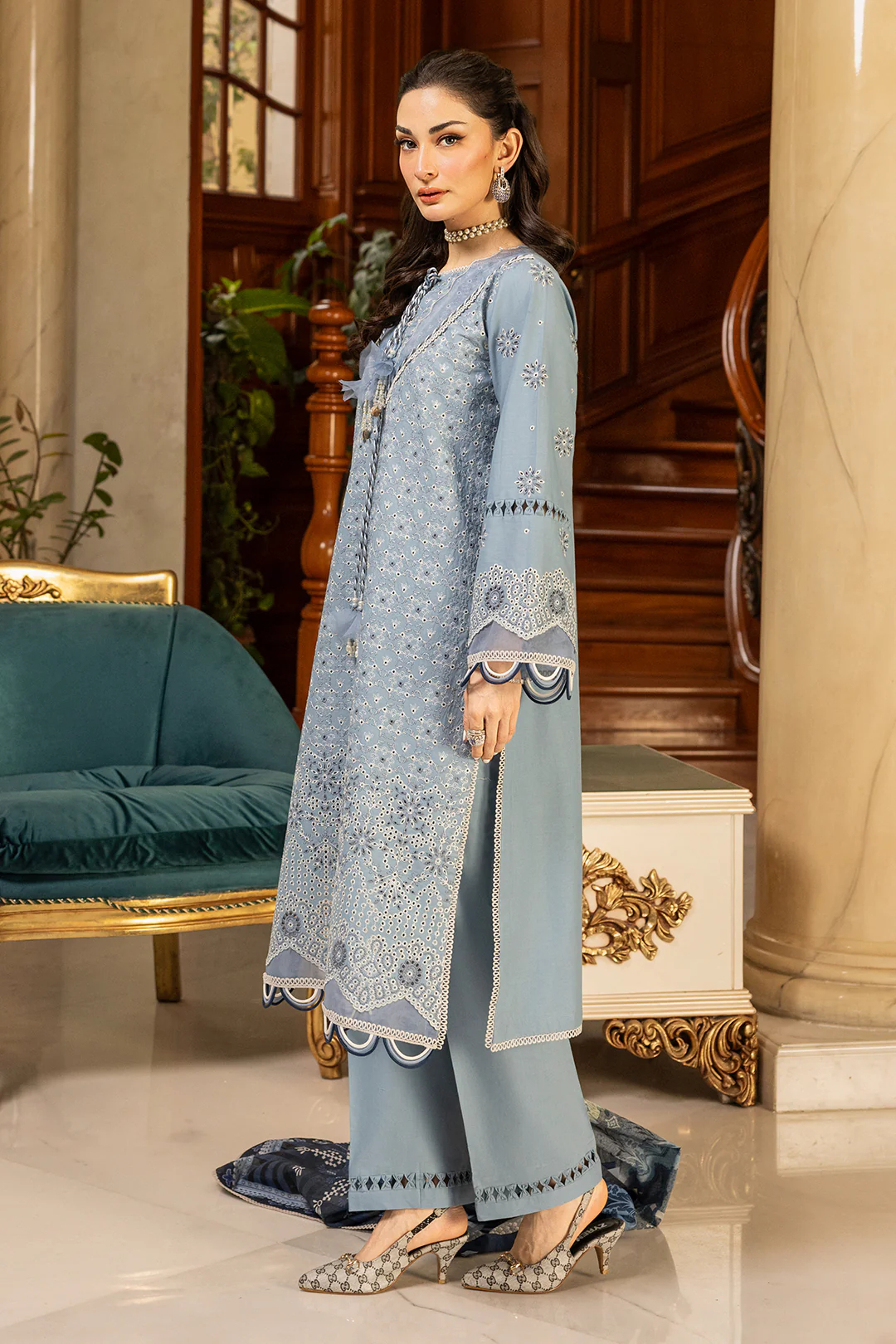 Embroidered Shirt Shalwar Dupatta - 4003 - Image 7
