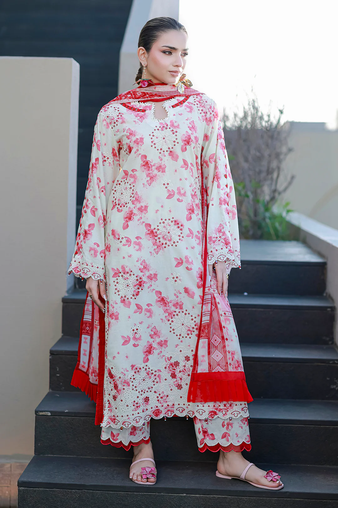 Embroidered Shirt Shalwar Dupatta - 4068 - Image 7