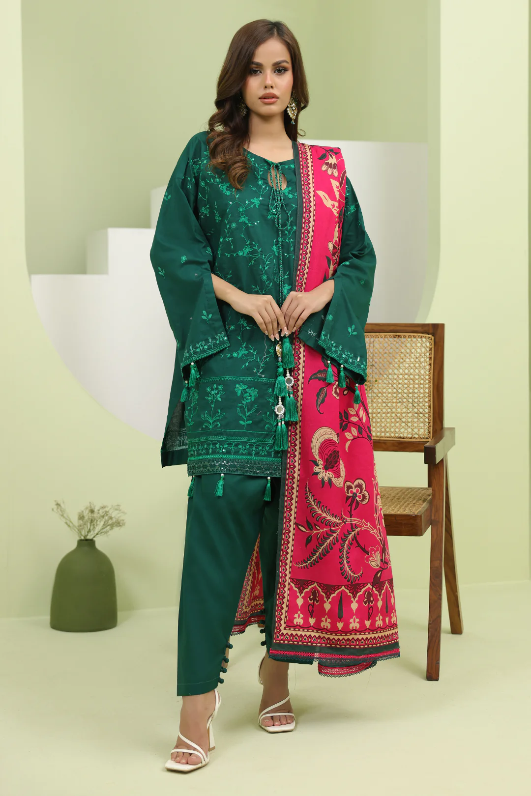 Embroidered Shirt Shalwar Dupatta - 1264 - Image 3