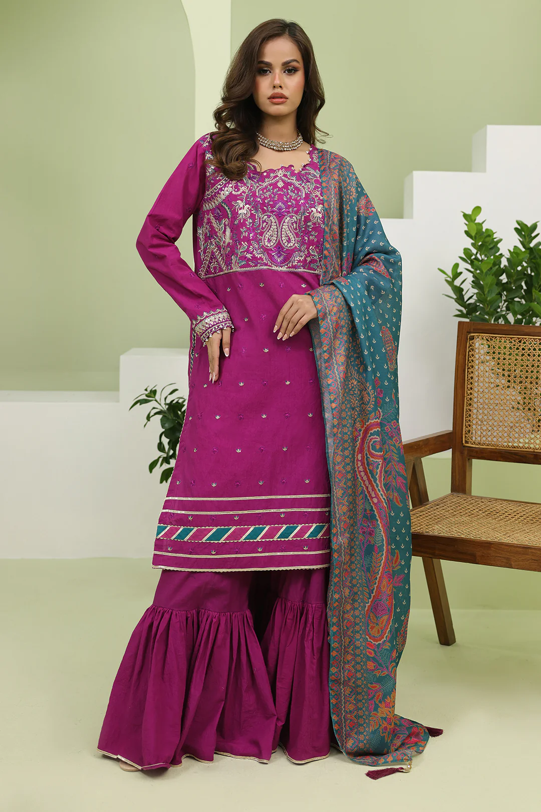 Embroidered Shirt Shalwar Dupatta - 1269 - Image 2