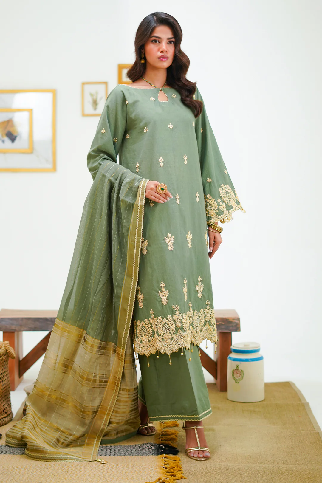 Embroidered Shirt Shalwar Dupatta - 1284 - Image 3