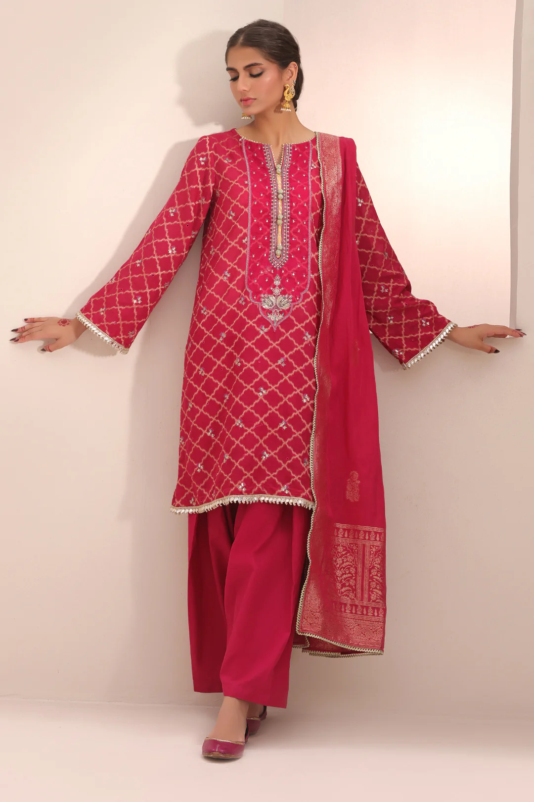 Embroidered Shirt Shalwar Dupatta - 1801 - Image 2