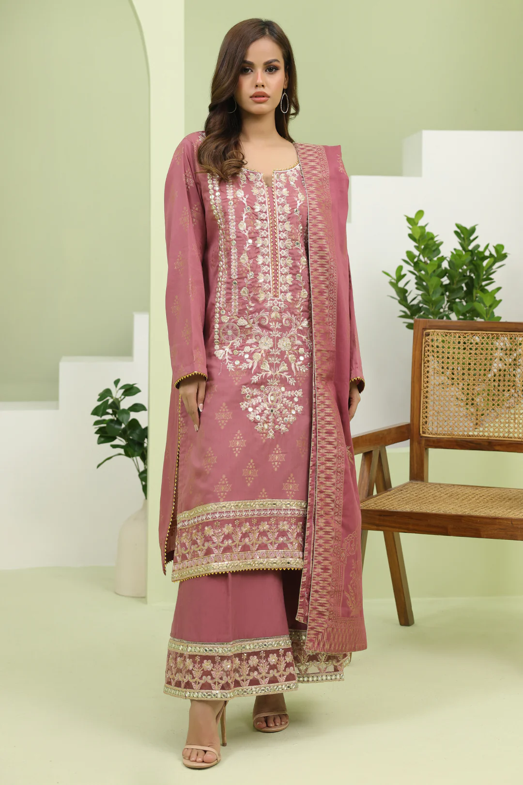 Embroidered Shirt Shalwar Dupatta - 1807 - Image 2