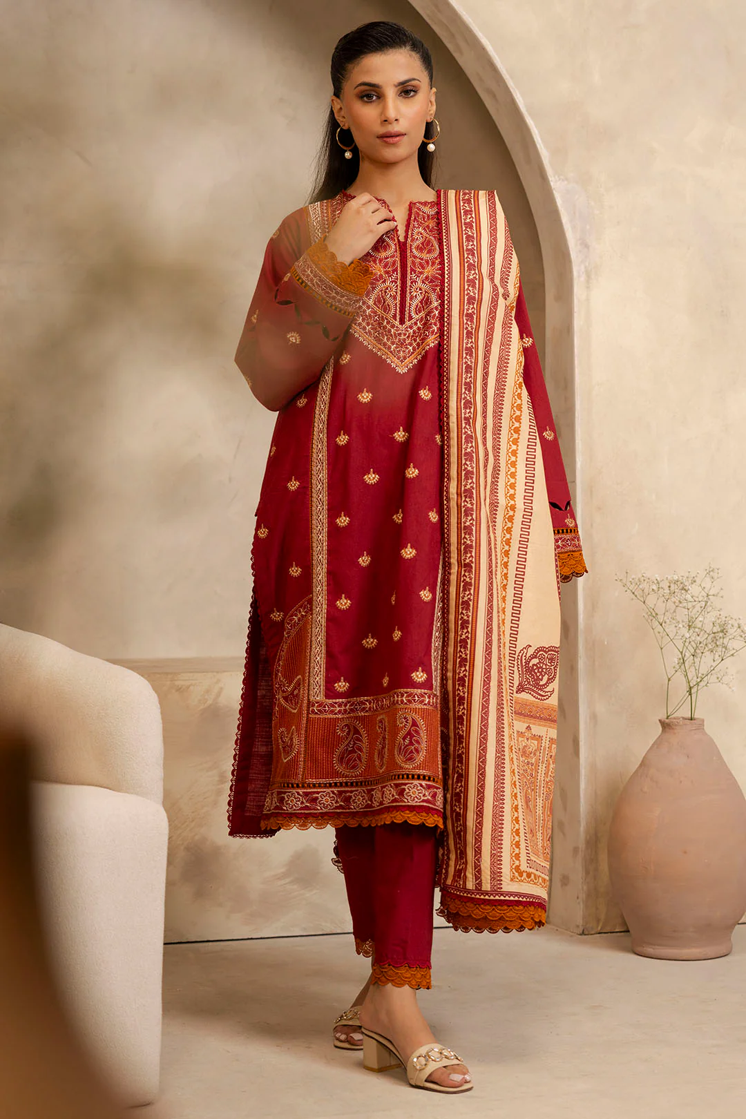 Embroidered Shirt Shalwar Dupatta - 0146 - Image 2