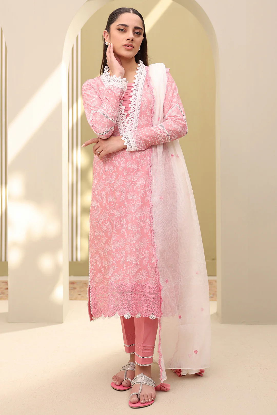 Embroidered Shirt Shalwar Dupatta - 0214 - Image 5