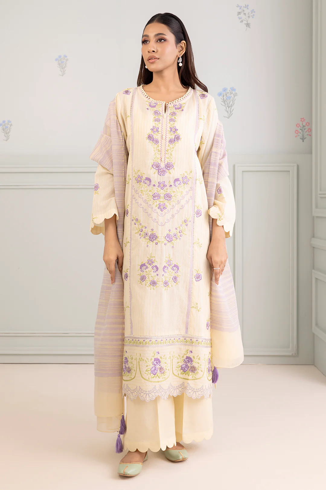 Embroidered Shirt Shalwar Dupatta - 0345 - Image 4