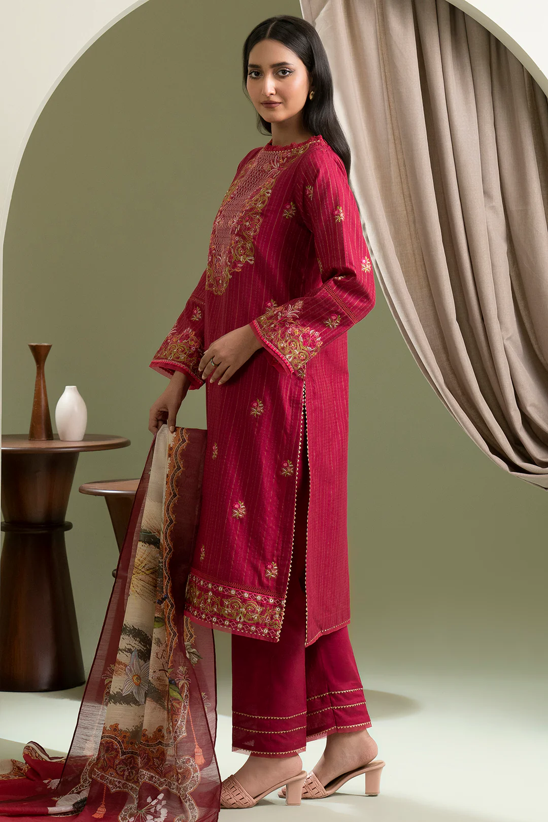 Embroidered Shirt Shalwar Dupatta - 0346 - Image 7
