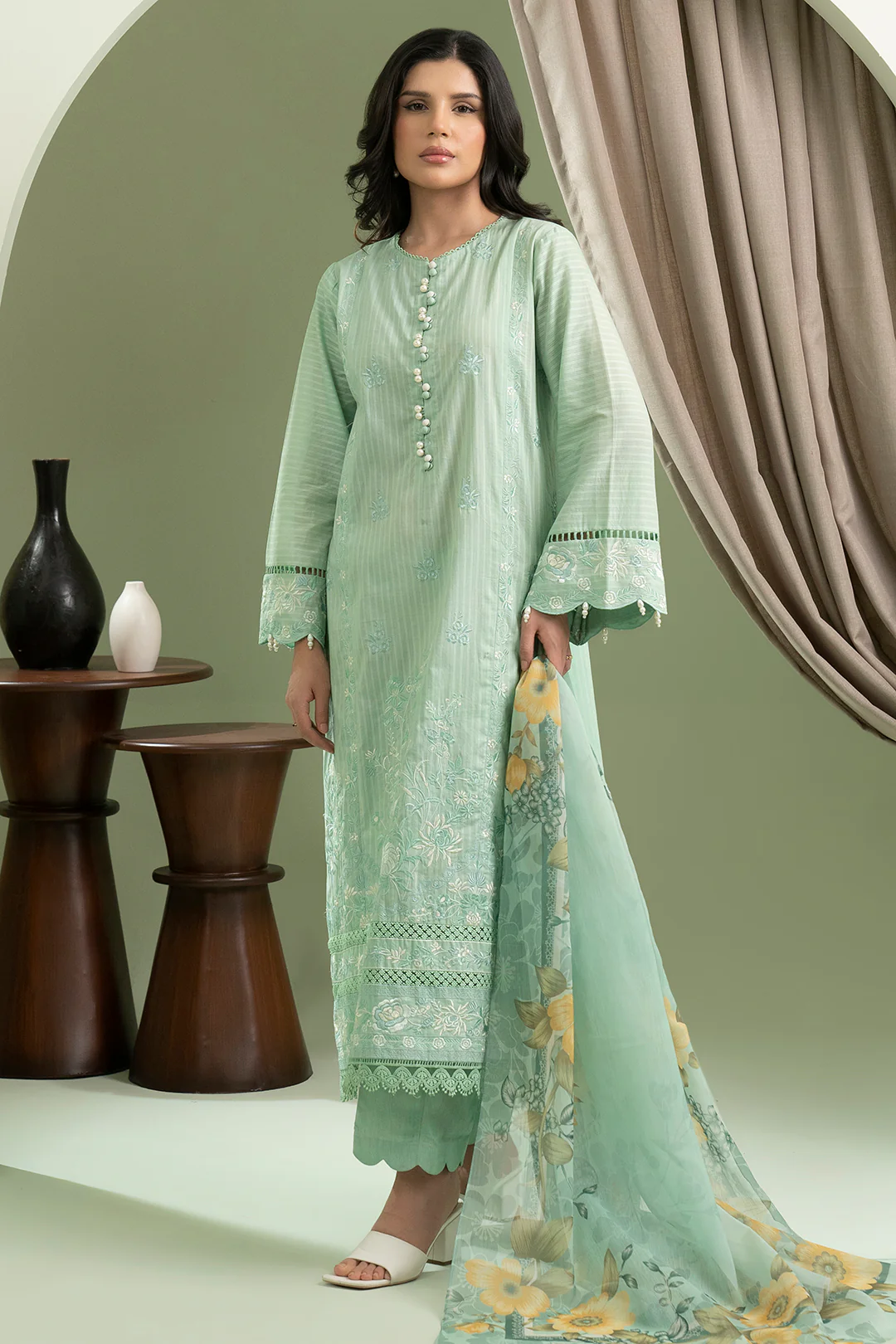 Embroidered Shirt Shalwar Dupatta - 0605 - Image 4