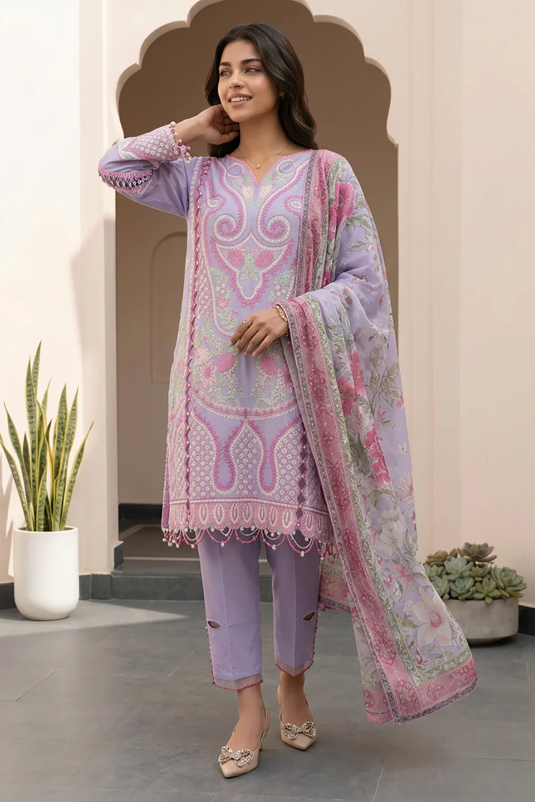 Embroidered Shirt Shalwar Dupatta - 0614 - Image 5