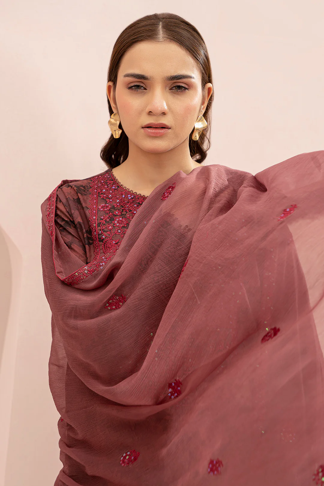 Embroidered Shirt Shalwar Dupatta - 0674 - Image 6