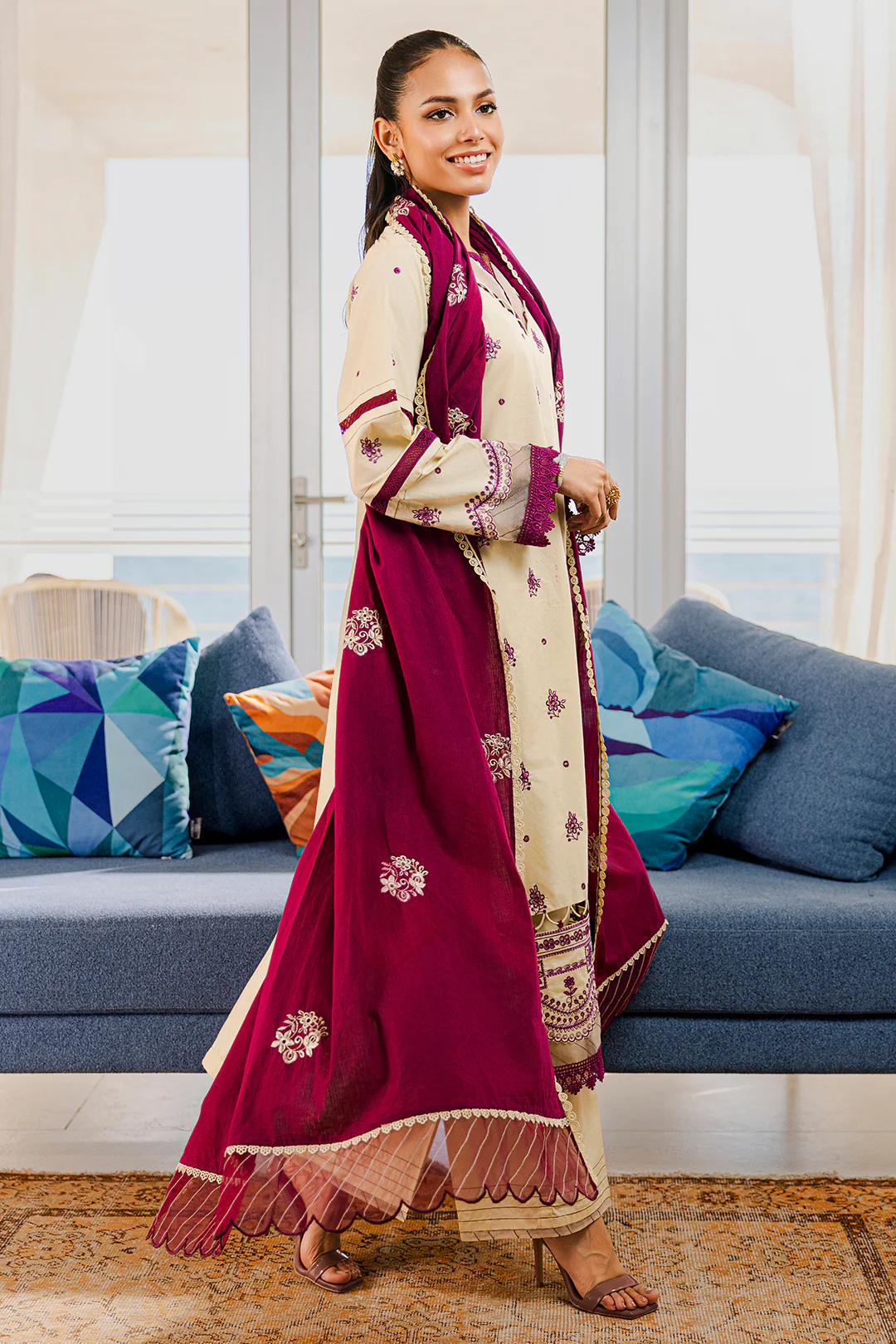 Embroidered Shirt Shalwar Dupatta - 0808 - Image 5
