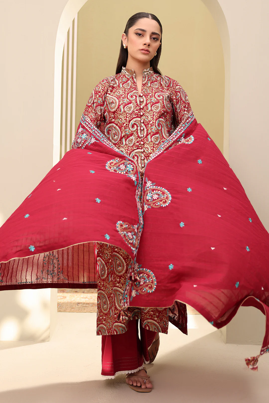 Embroidered Shirt Shalwar Dupatta - 0817 - Image 4