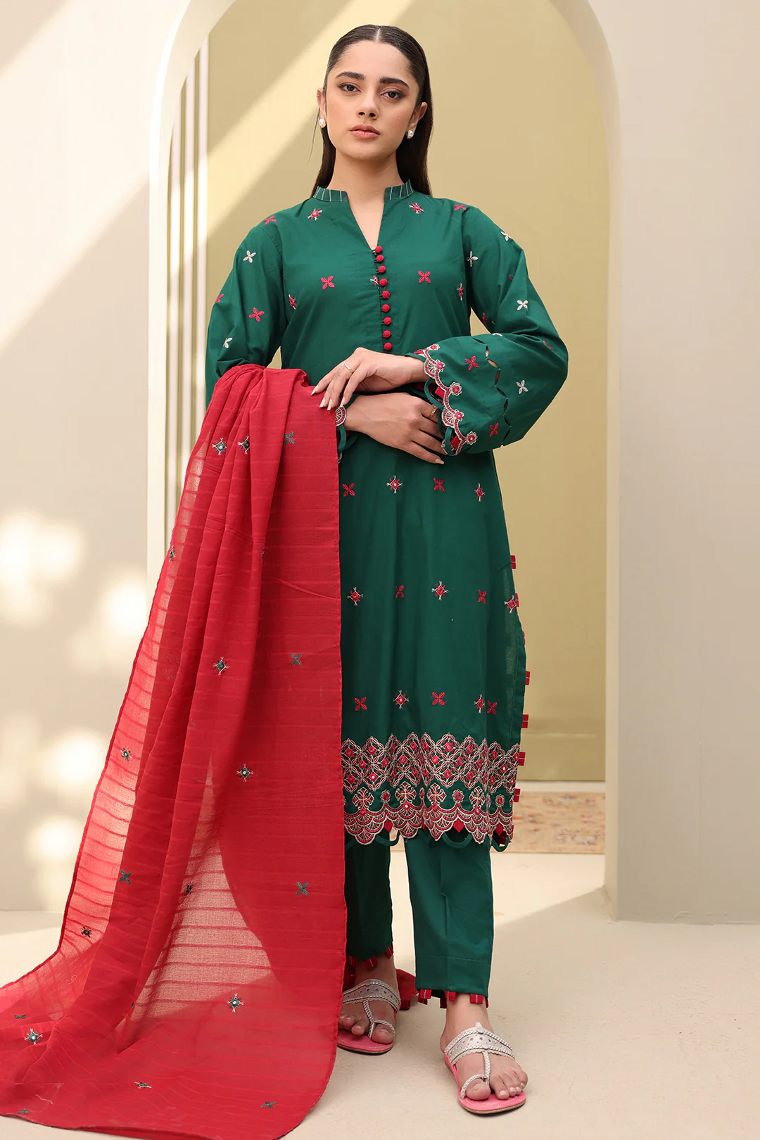 Embroidered Shirt Shalwar Dupatta - 0821 - Image 4