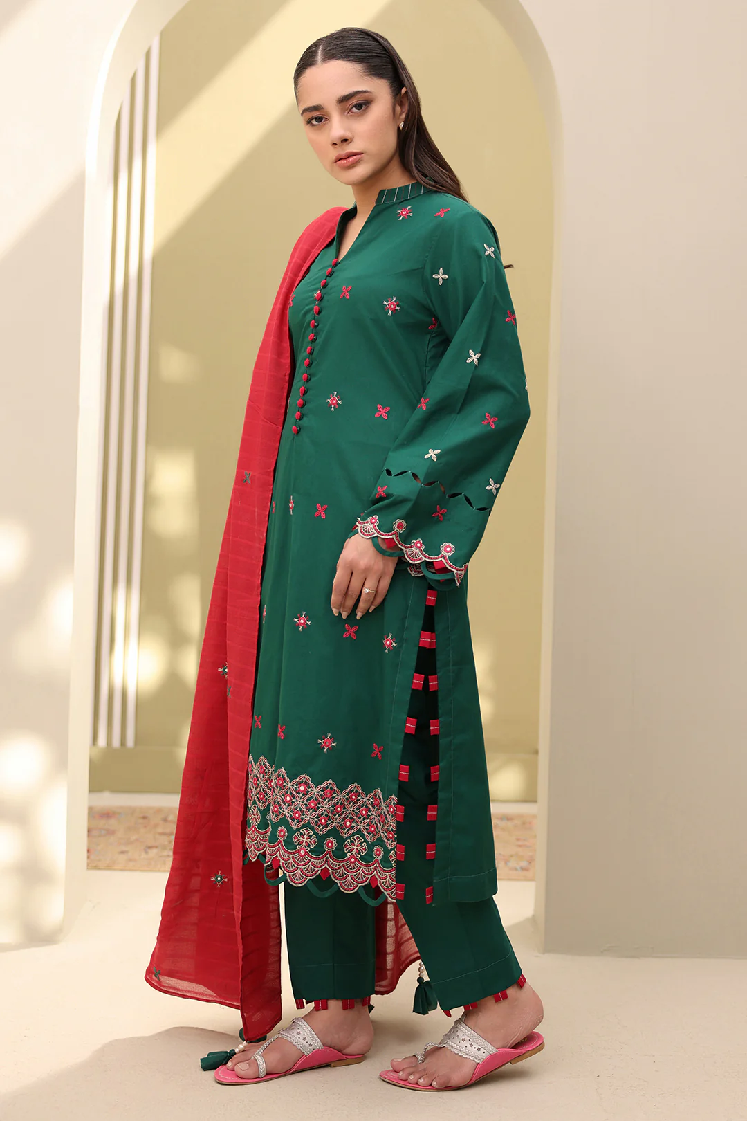 Embroidered Shirt Shalwar Dupatta - 0821 - Image 6
