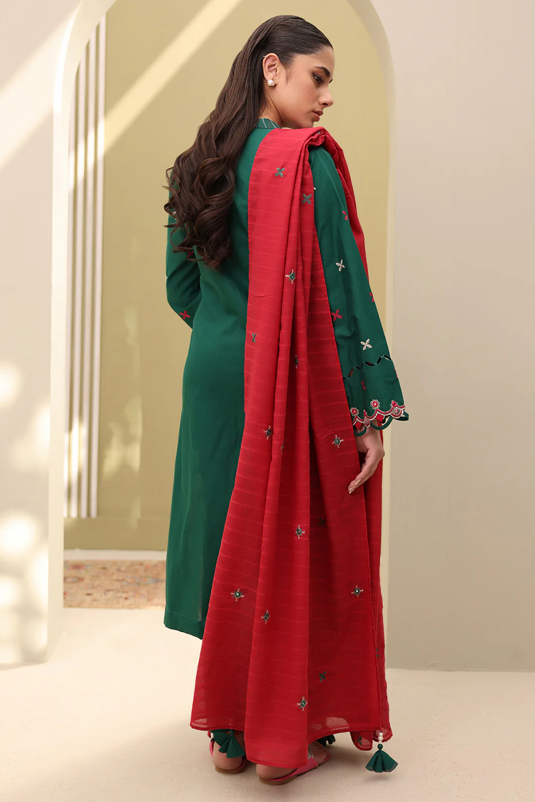 Embroidered Shirt Shalwar Dupatta - 0821 - Image 7
