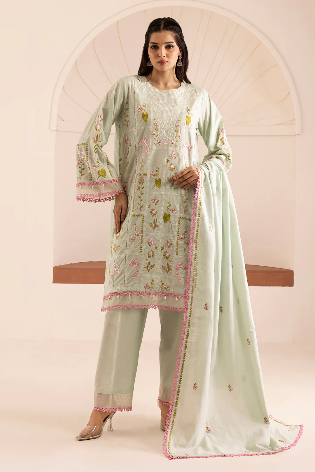Embroidered Shirt Shalwar Dupatta - 0446 - Image 8