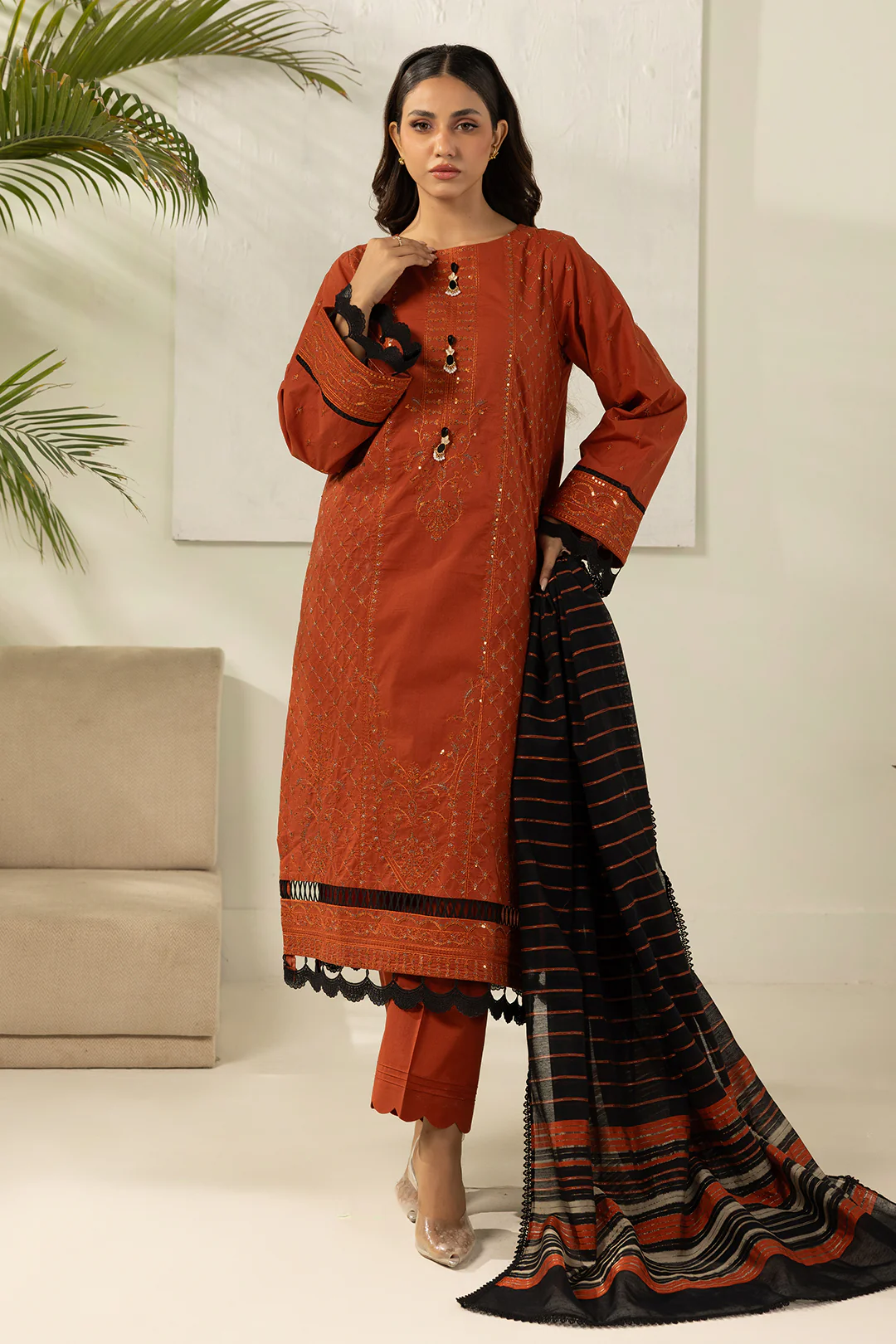 Embroidered Shirt Shalwar Dupatta - 0448 - Image 3
