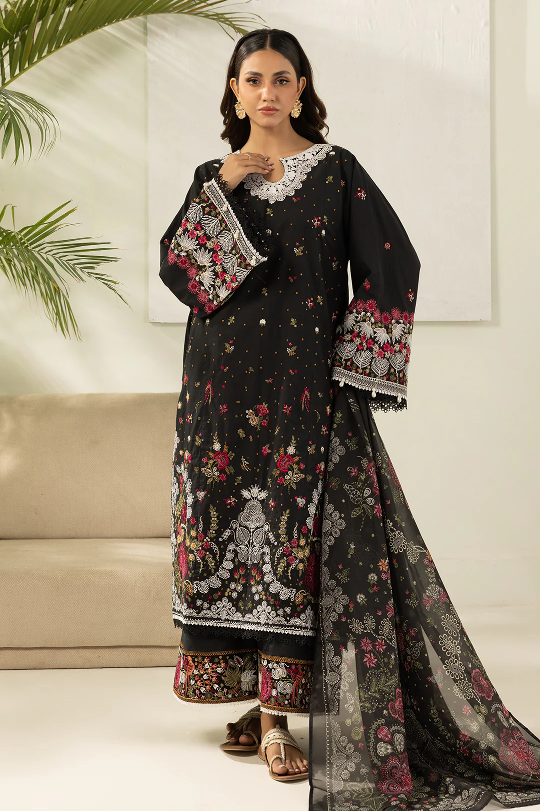 Embroidered Shirt Shalwar Dupatta - 0456 - Image 8