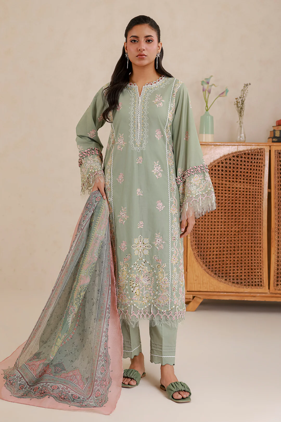 Embroidered Shirt Shalwar Dupatta - 0579 - Image 2