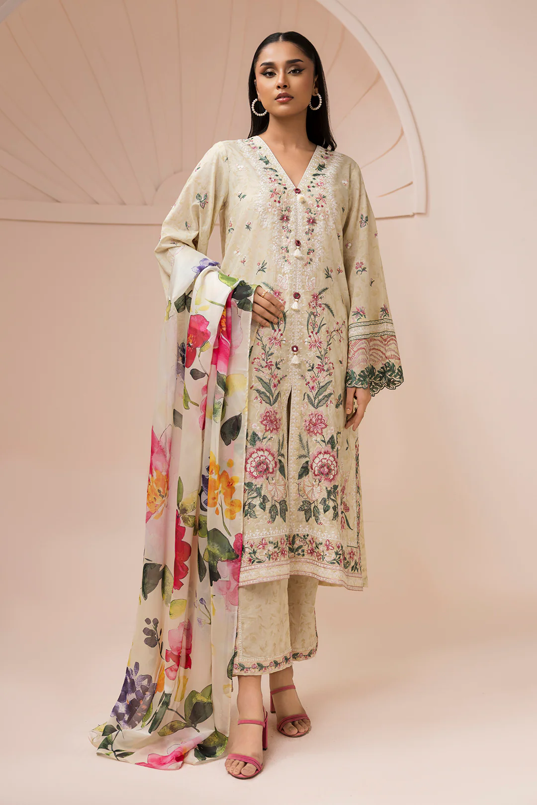 Embroidered Shirt Shalwar Dupatta - 0580 - Image 6