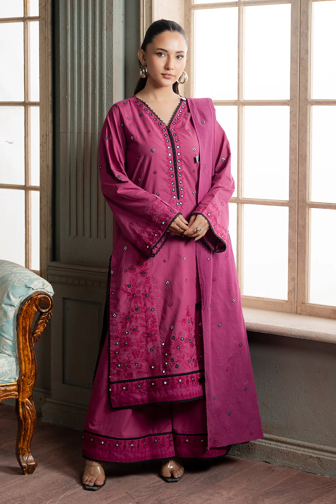 Embroidered Shirt Shalwar Dupatta - 0584 - Image 13