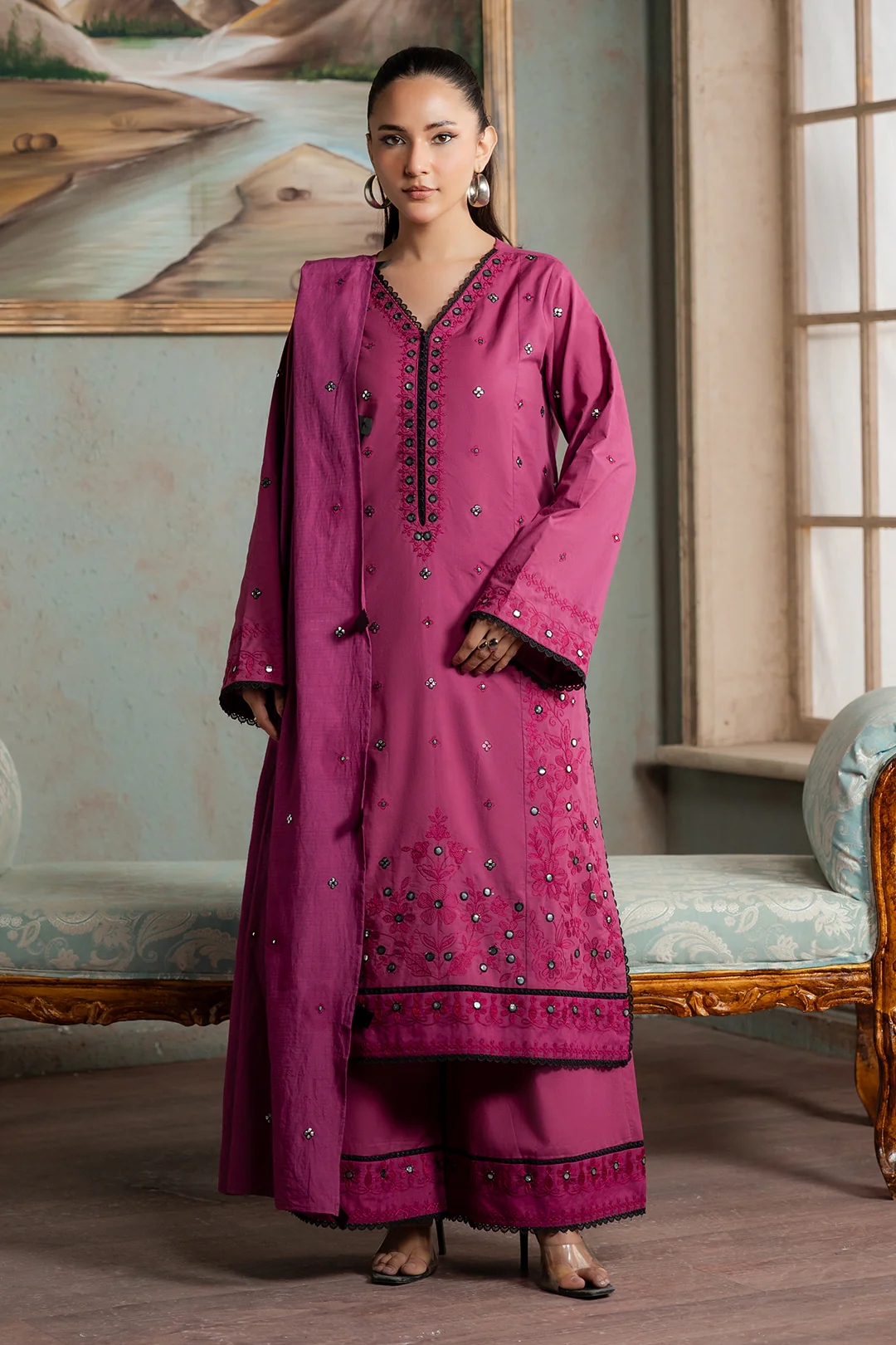 Embroidered Shirt Shalwar Dupatta - 0584 - Image 6