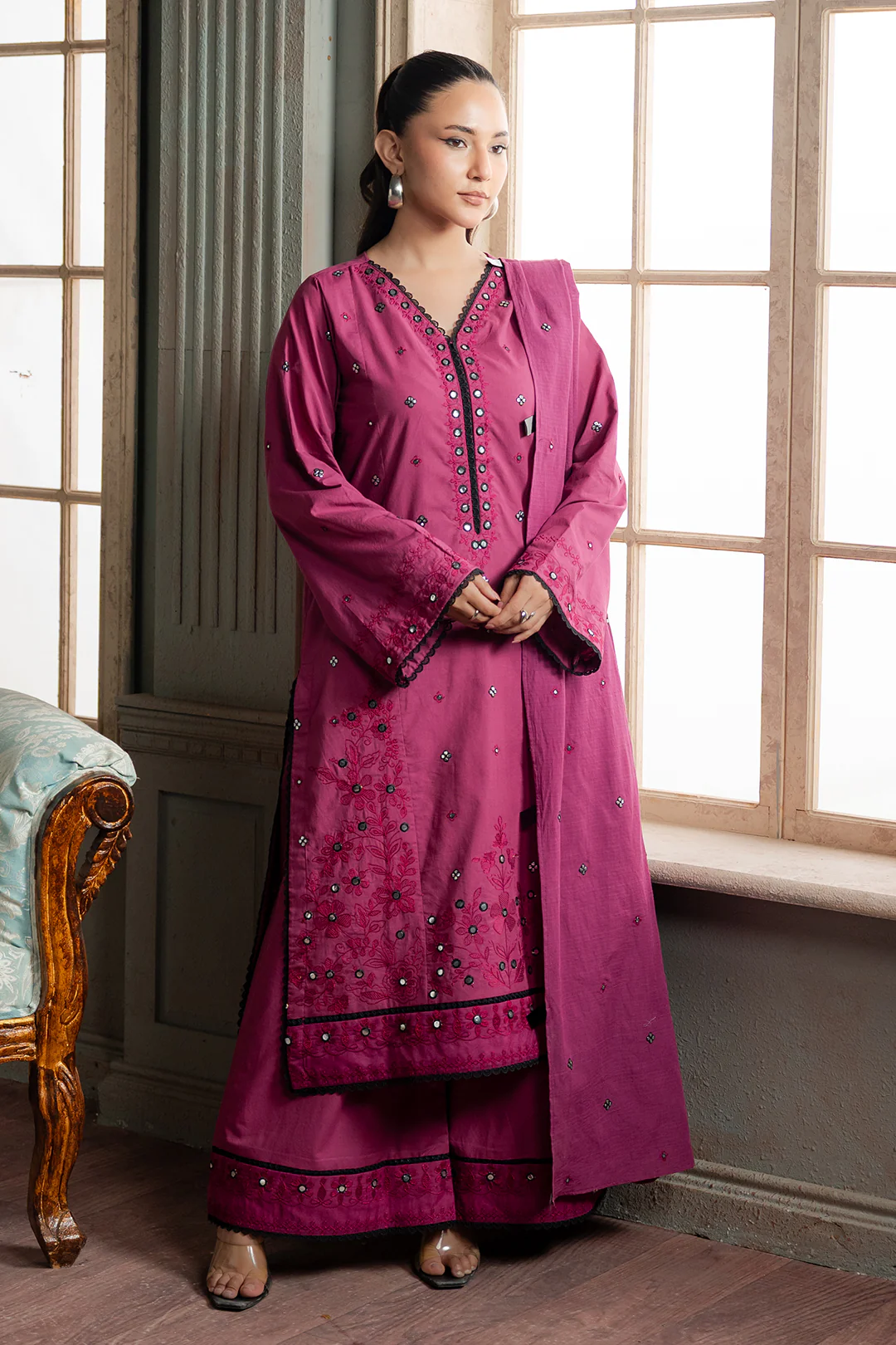 Embroidered Shirt Shalwar Dupatta - 0584 - Image 8