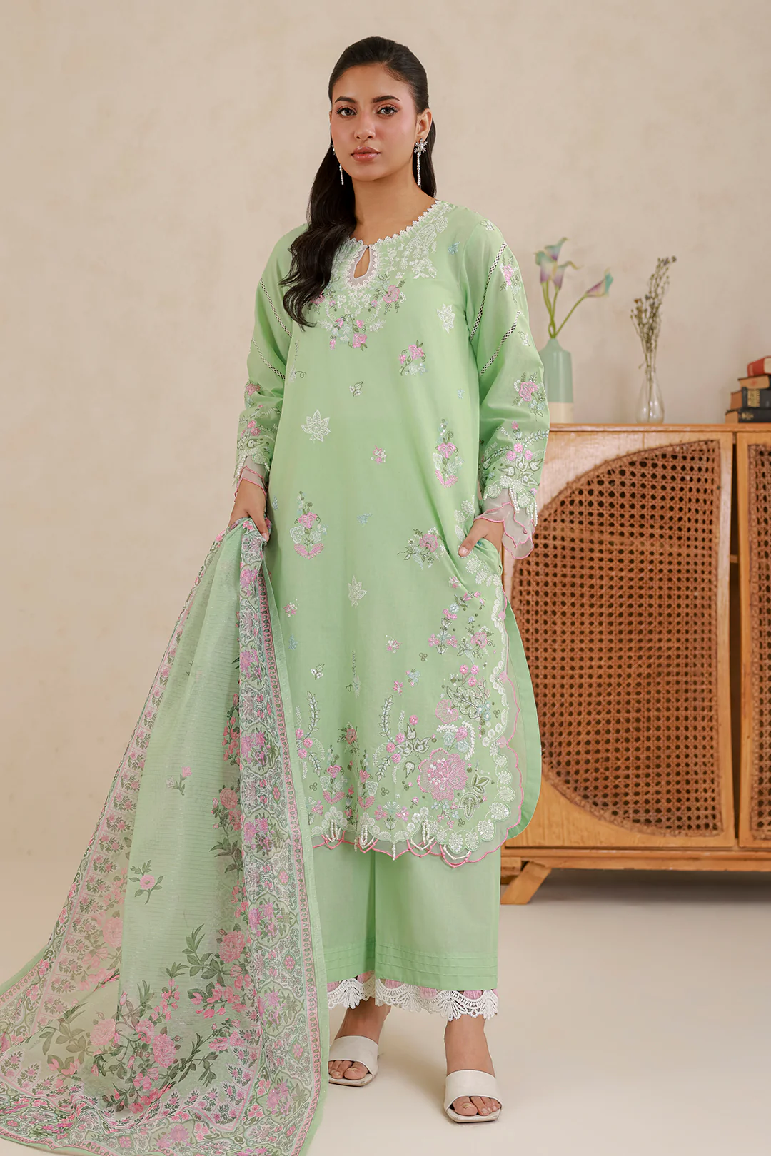 Embroidered Shirt Shalwar Dupatta - 0585 - Image 10
