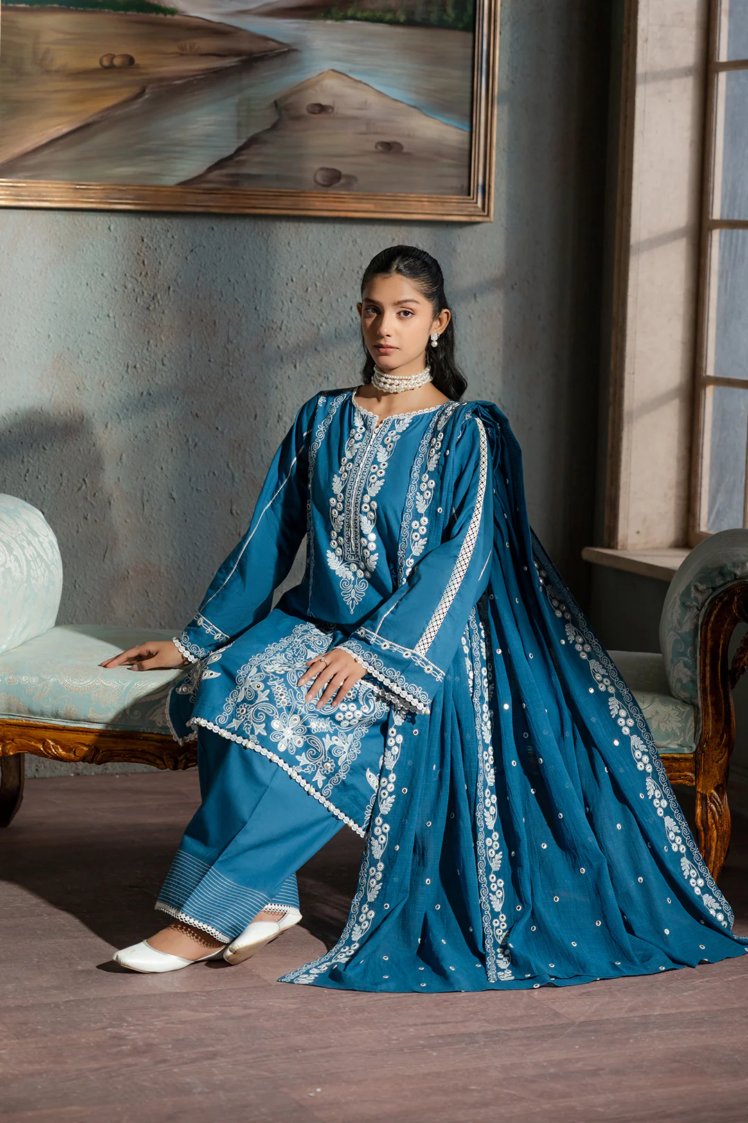 Embroidered Shirt Shalwar Dupatta - 0586 - Image 10