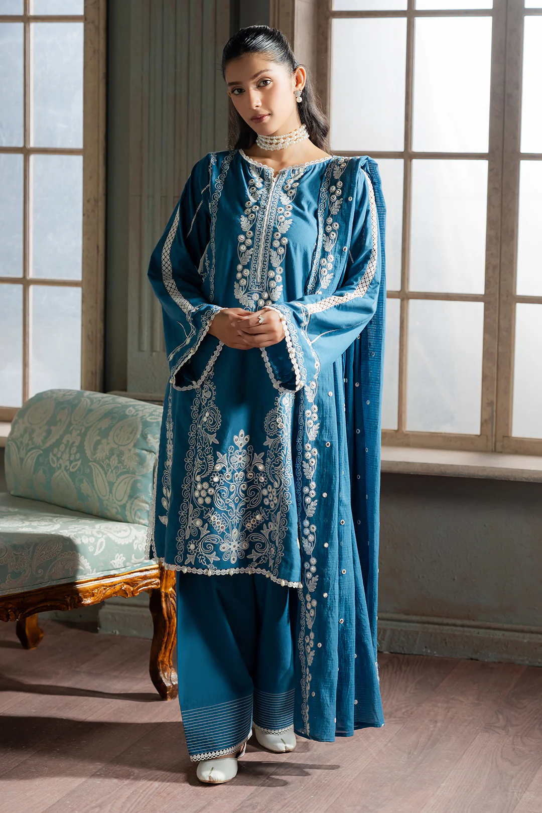 Embroidered Shirt Shalwar Dupatta - 0586 - Image 4