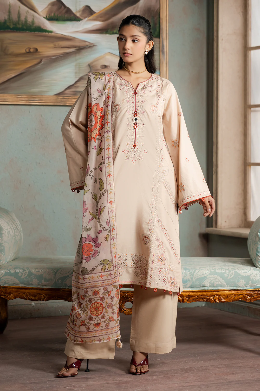 Embroidered Shirt Shalwar Dupatta - 0590 - Image 4