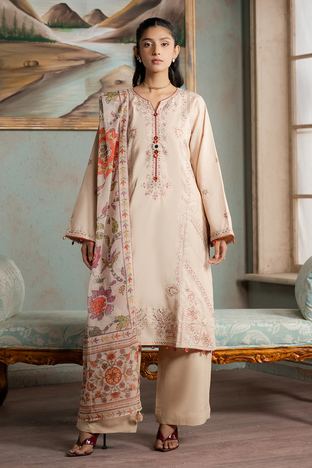 Embroidered Shirt Shalwar Dupatta - 0590 - Image 5