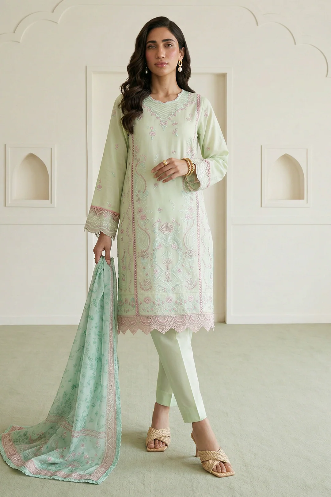 Embroidered Shirt Shalwar Dupatta - 0653 - Image 2