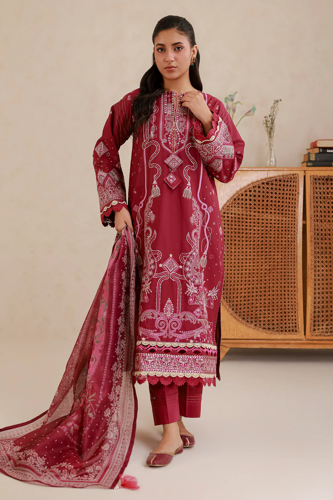 Embroidered Shirt Shalwar Dupatta - 0655 - Image 4