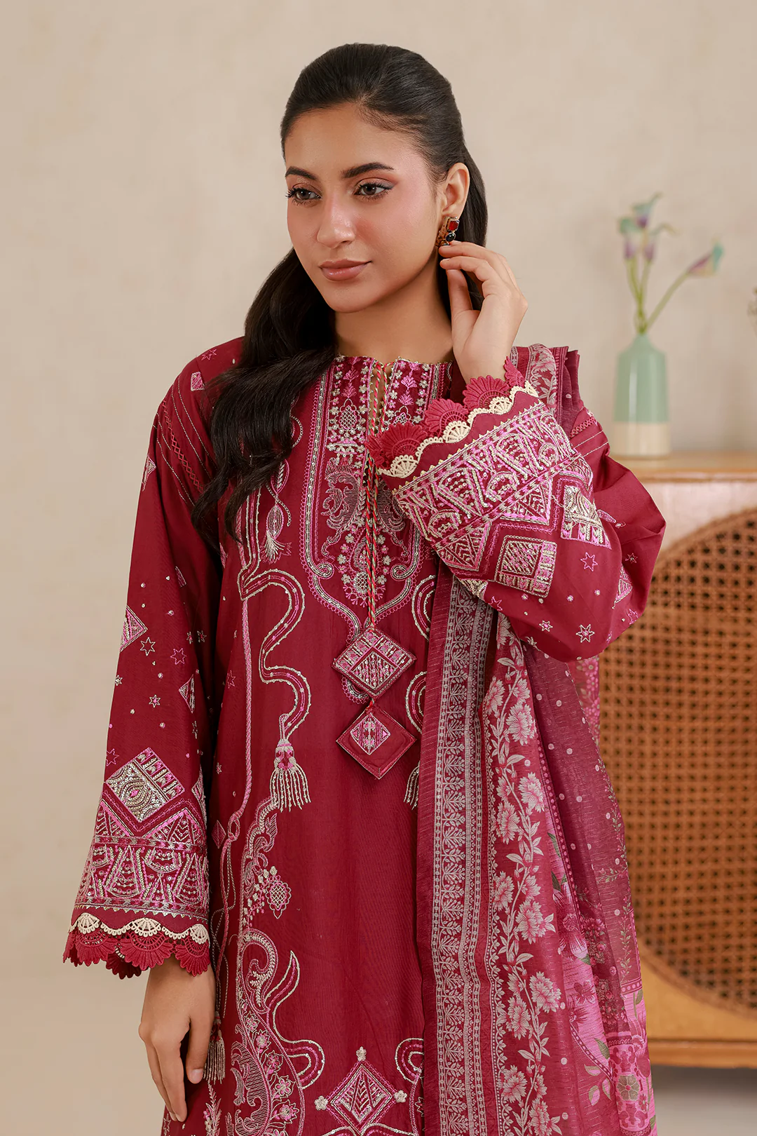 Embroidered Shirt Shalwar Dupatta - 0655 - Image 9