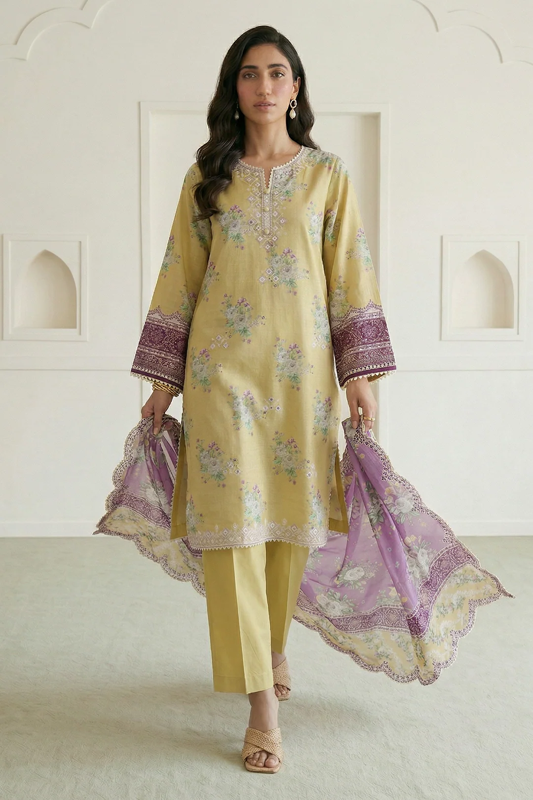 Embroidered Shirt Shalwar Dupatta - 0709 - Image 3