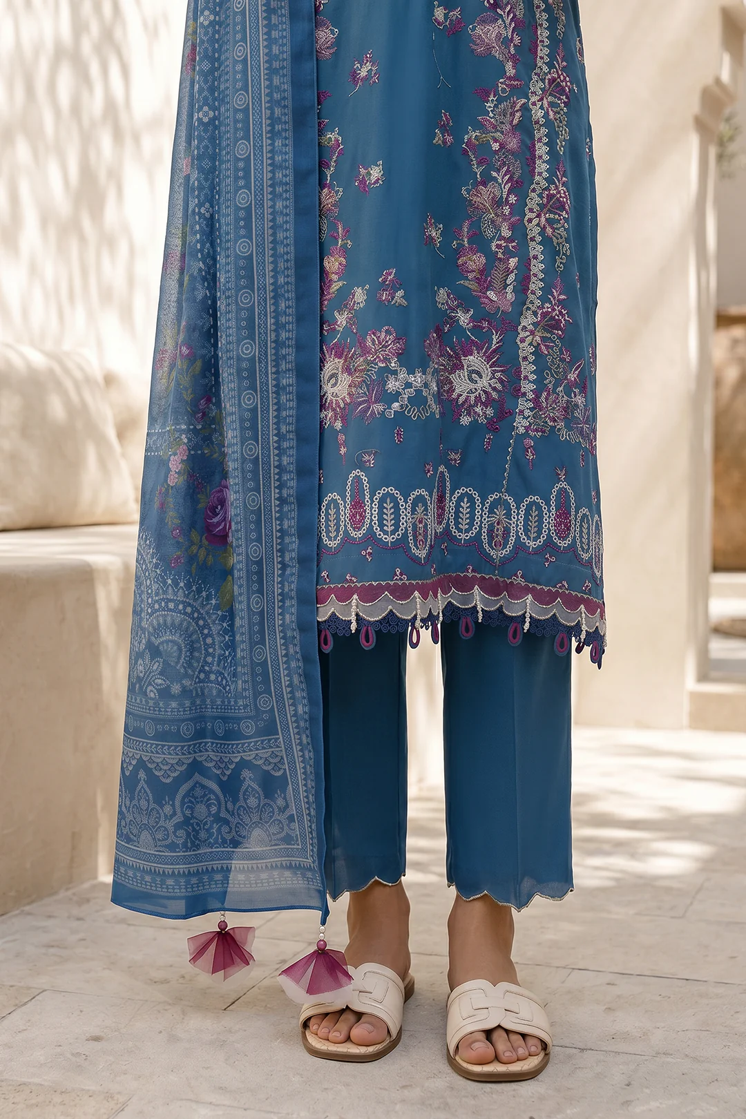 Embroidered Shirt Shalwar Dupatta - 0719 - Image 4