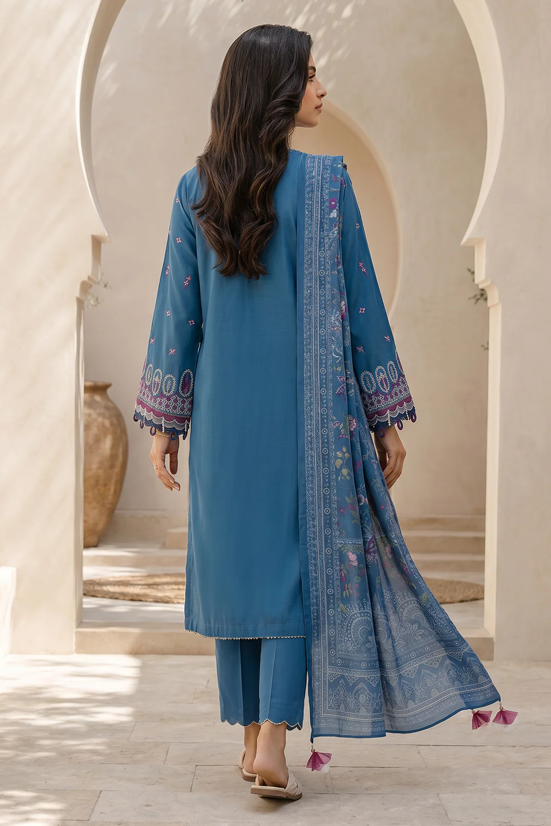 Embroidered Shirt Shalwar Dupatta - 0719 - Image 6