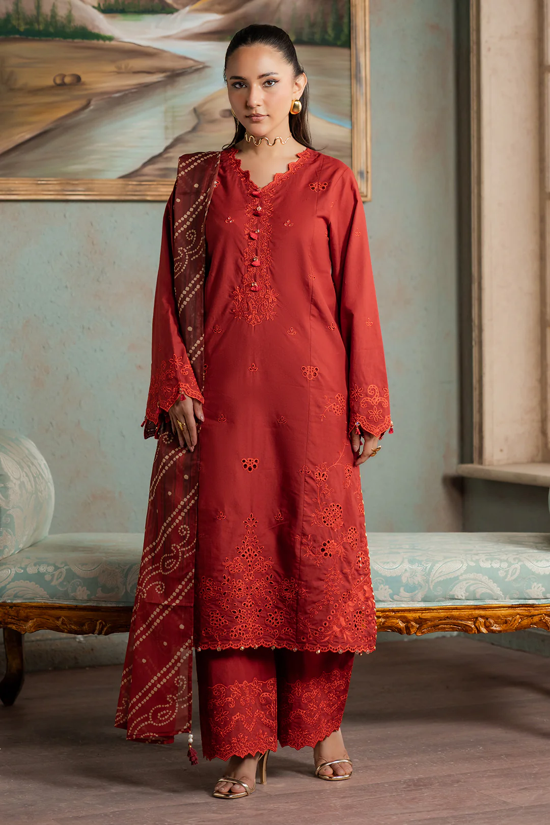 Embroidered Shirt Shalwar Dupatta - 0722 - Image 2