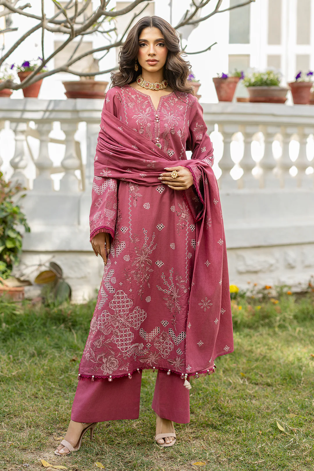 Embroidered Shirt Shalwar Dupatta - 0730 - Image 6