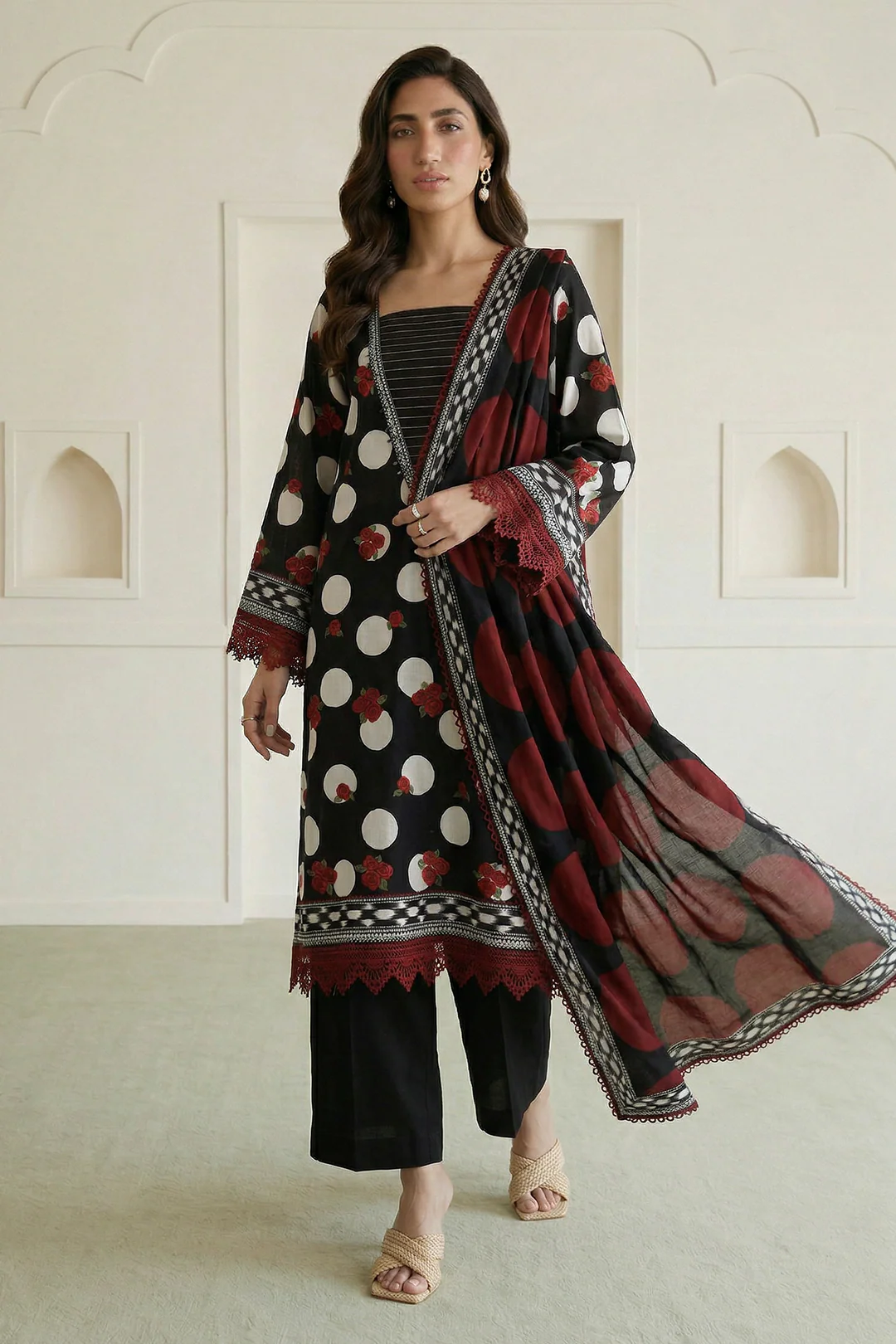 Embroidered Shirt Shalwar Dupatta - 0777 - Image 3