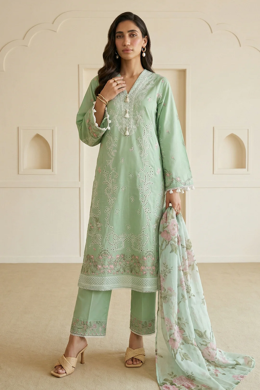 Embroidered Shirt Shalwar Dupatta - 0852 - Image 2