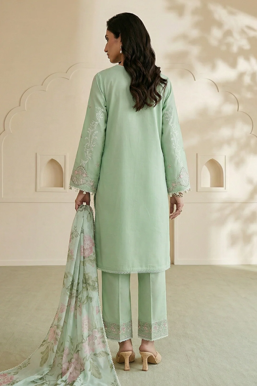 Embroidered Shirt Shalwar Dupatta - 0852 - Image 7
