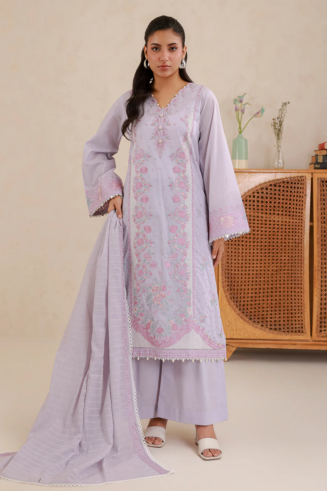 Embroidered Shirt Shalwar Dupatta - 0858 - Image 4