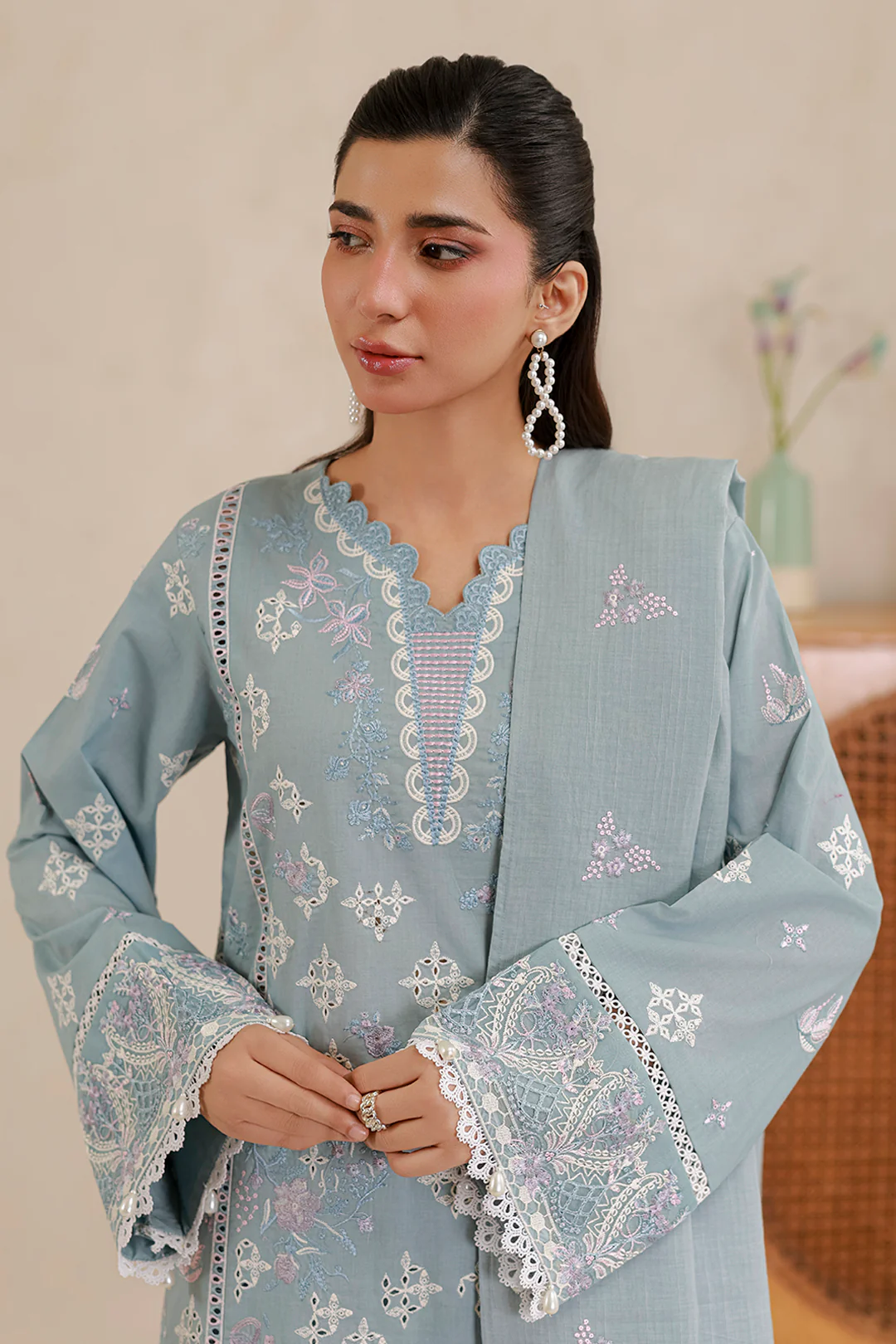 Embroidered Shirt Shalwar Dupatta - 0860 - Image 3